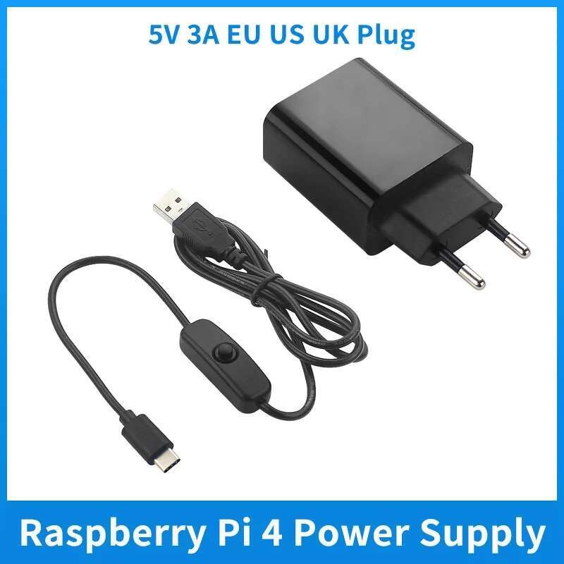 Raspberry Pi 4 Power Supply 5V 3A EU US UK AU Plug with Switch USB Type ...