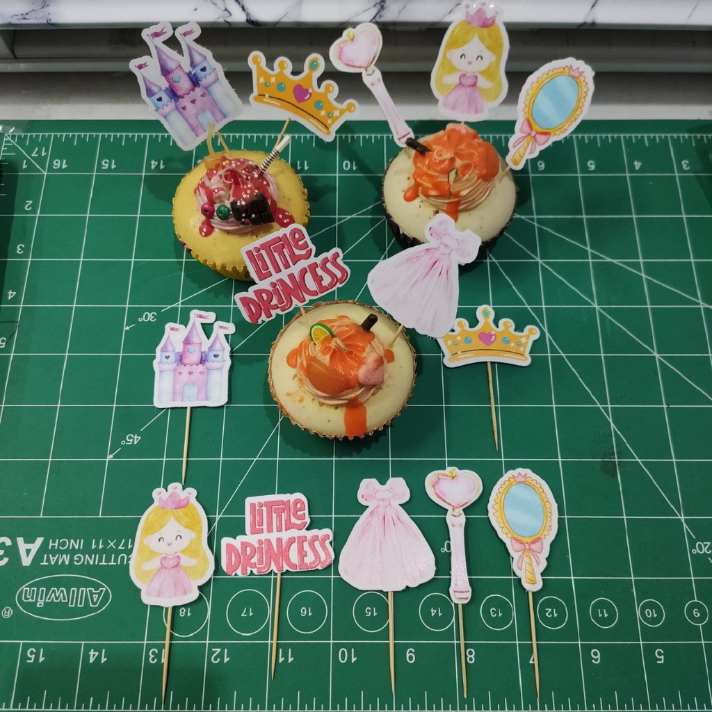 Pink Disney Princess Cake Cupcake Toppers Crown Castle Girl Birthday ...
