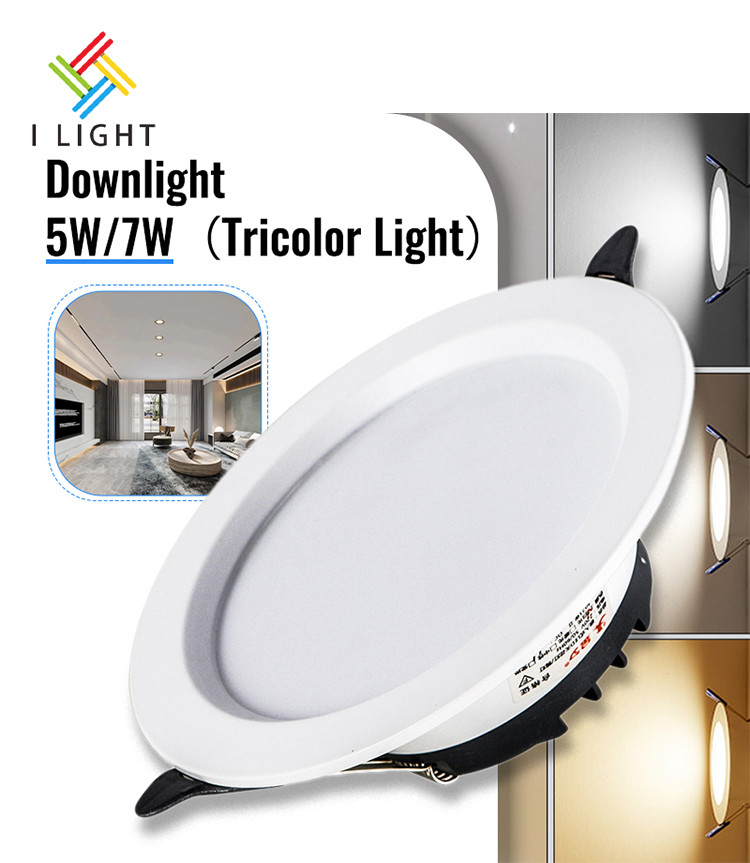 LED Downlight 5W/7W Recessed Pin Lights Panel Ceiling Light, Tri-Color ...
