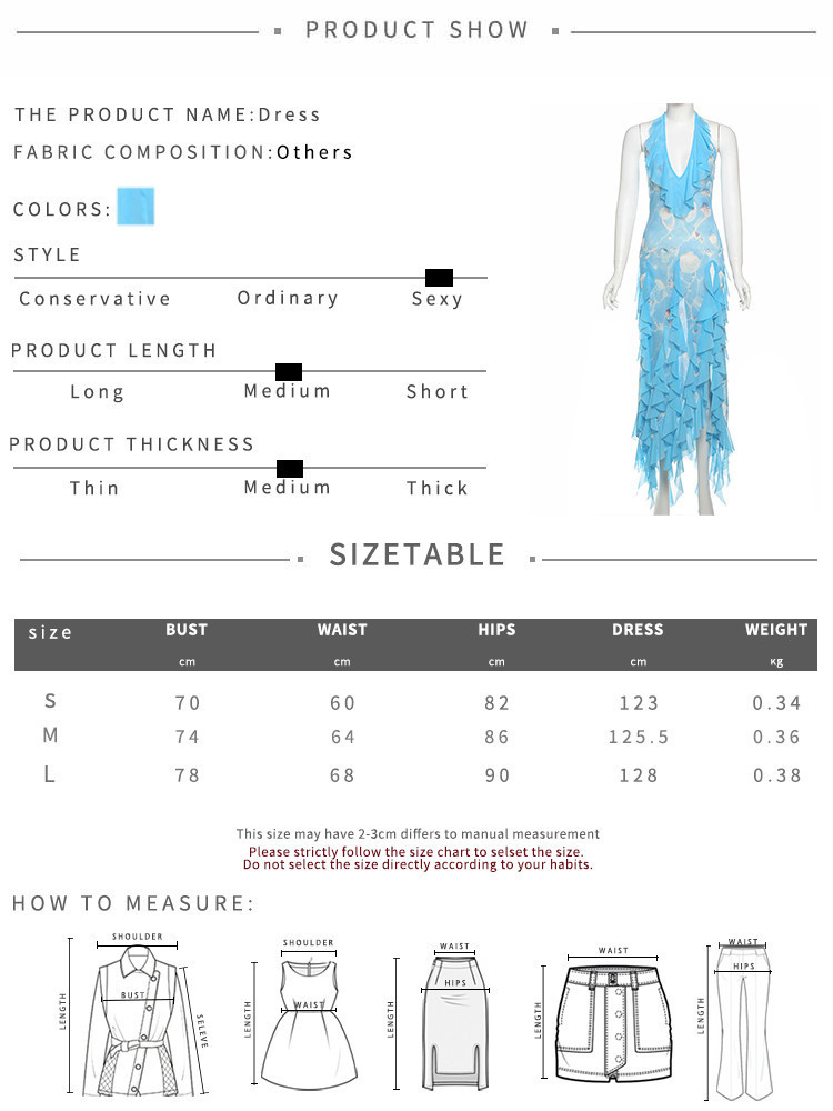 Klalien Sexy Maxi Dress Halter Sleeveless V-Neck Shaped Waist Print Ruffle Ribbon Summer ...