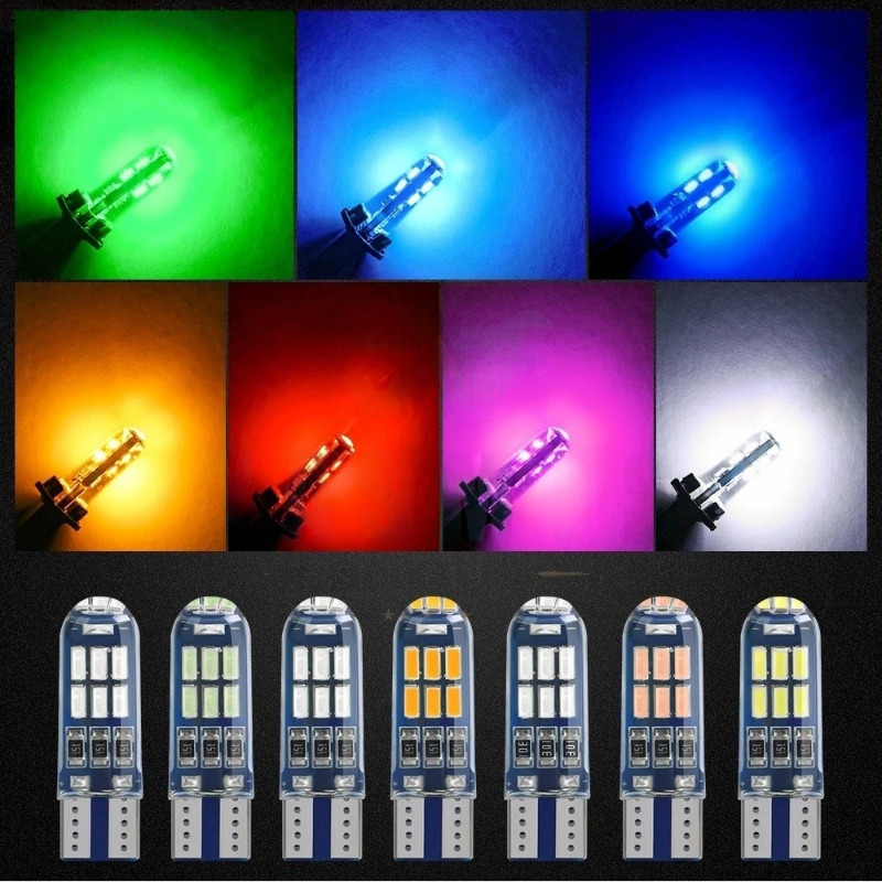 MOTOX 1PC Waterproof Silicone T10 Led Park Light W5w 194 15smd 3014 Car ...