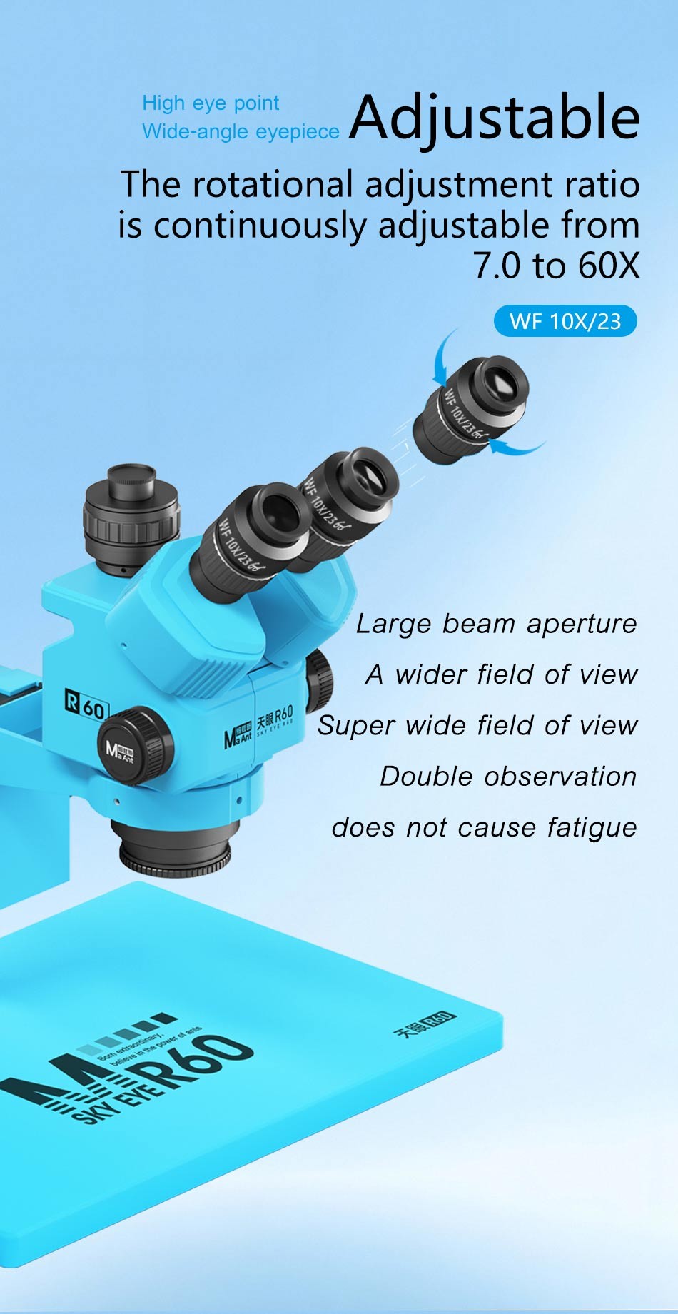 MaAnt R60 7-60X Trinocular Microscope with Large Base XJ-1 4K Ultra HD ...