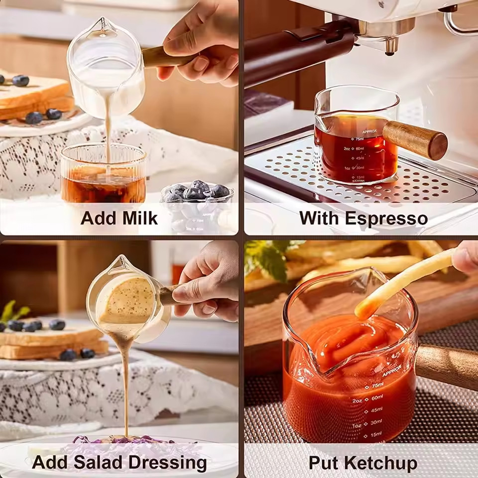 75ml Coffee Measuring Cup with Wooden handle Mini Glass Jigger Espresso ...