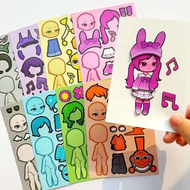 8 Sheets/set sprunki Stickers DIY Sticker Make A Face Assemble Jigsaw ...