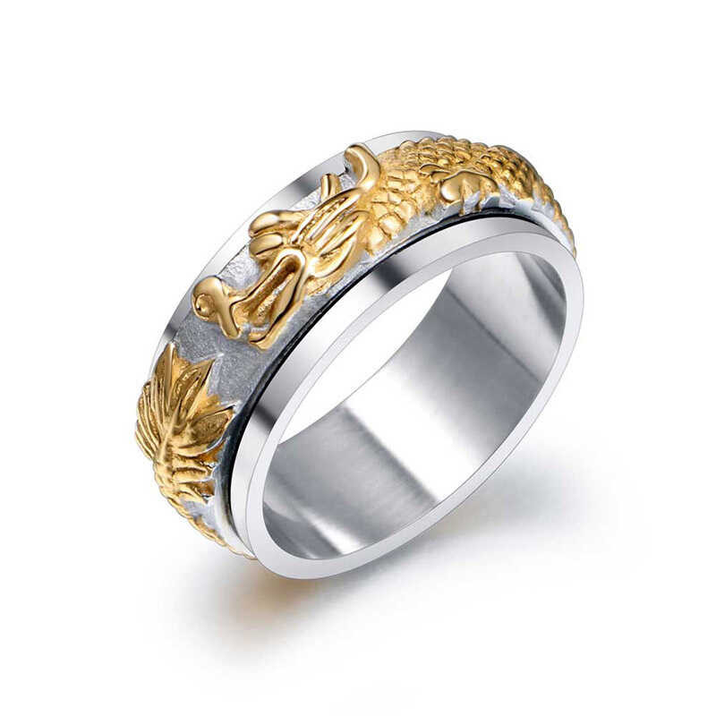 Punk Ring Men's Rotating Ring Hip Hop Gold Plated Pan Dragon Ring ...