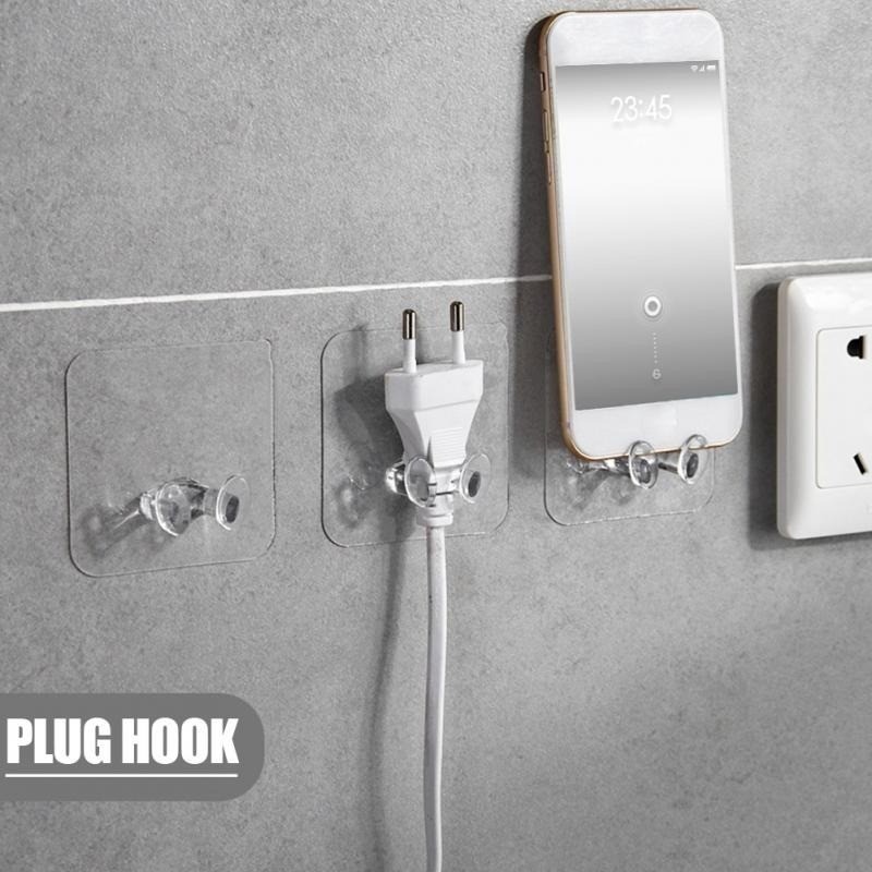 5/10/20Pcs Wall Transparent Double Hooks - Punch-free Power Plug Socket ...