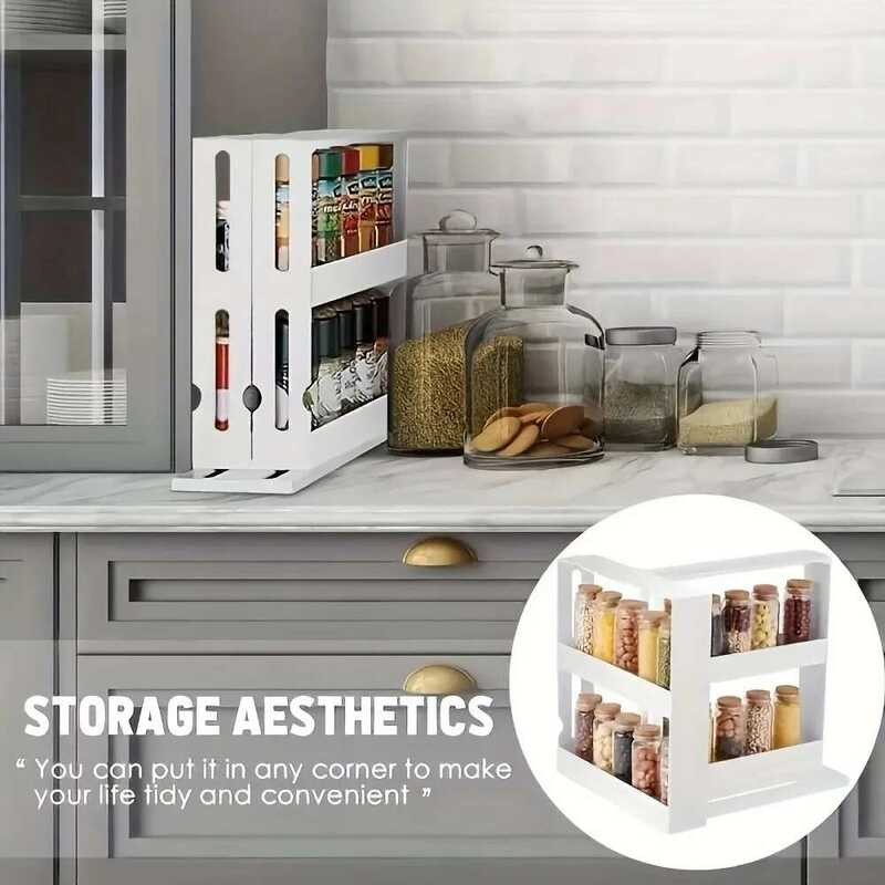 Layer * 2 Spice Storage Rack Rotating Multi-Function Kitchen Slide ...