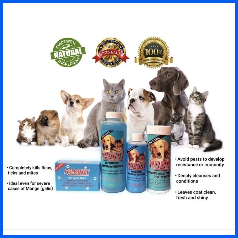 ☢ Rubout Dog and Cats Shampoo Conditioner Anti Ticks Fleas and Mange ...