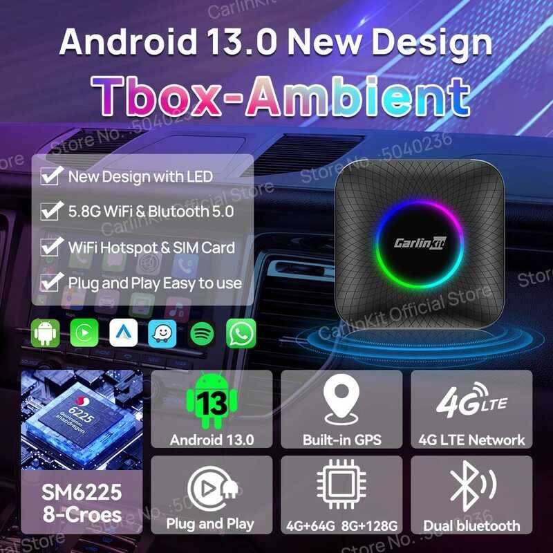 128GB CarKit LED Wireless CarPlay Android Auto Box CarPlay Ai Box ...
