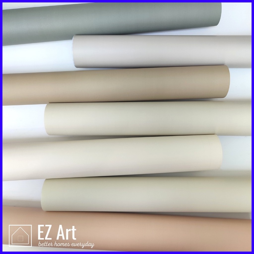 EZ Art Wallpaper Neutral Plain Color Collection PVC Matte Texture Self ...