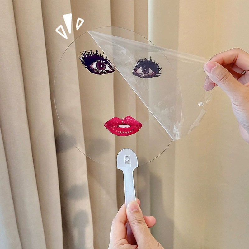 2/5PCS Transparent Funny Expression Round Fan with Handle Waterproof ...