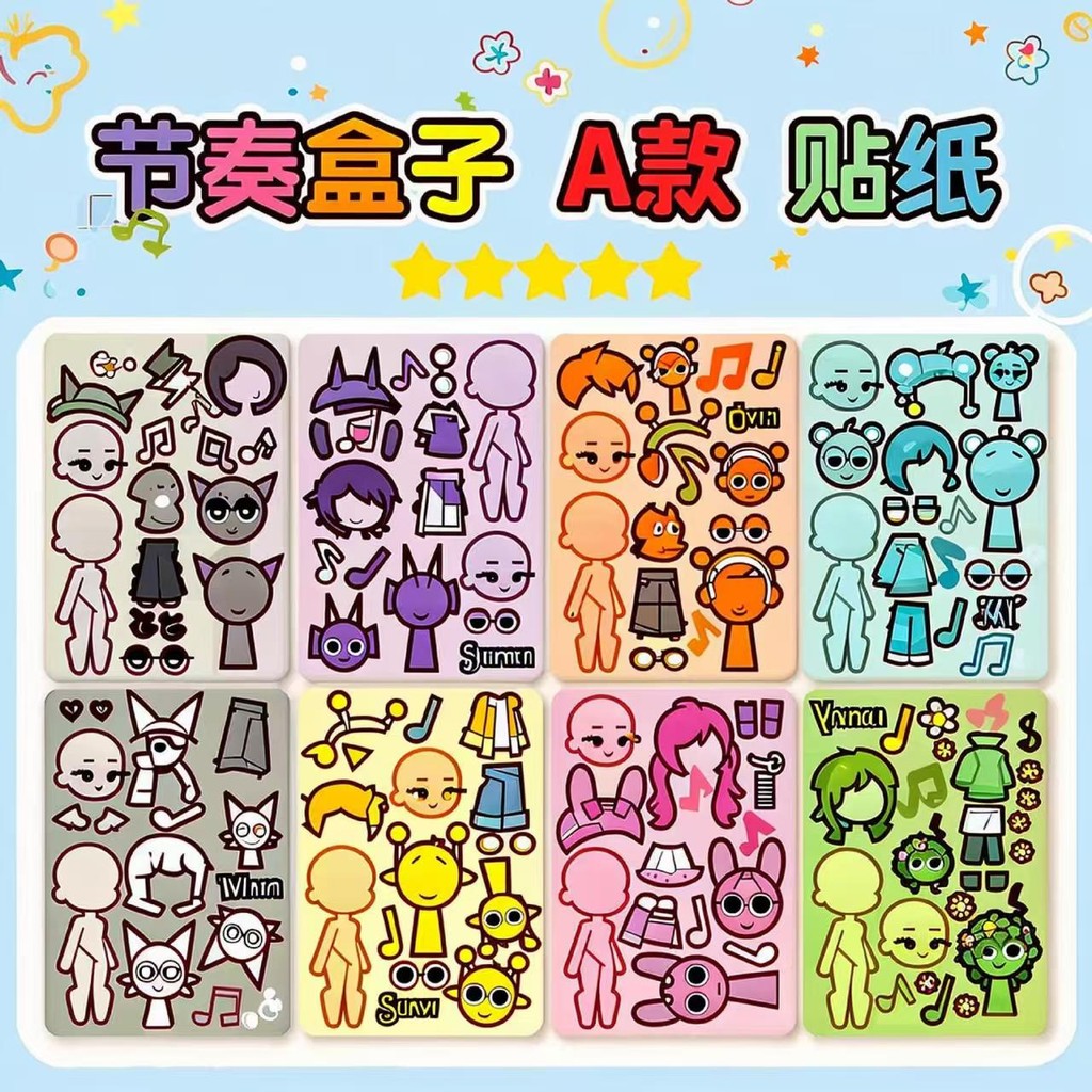 8 Sheets/set sprunki Stickers DIY Sticker Make A Face Assemble Jigsaw ...