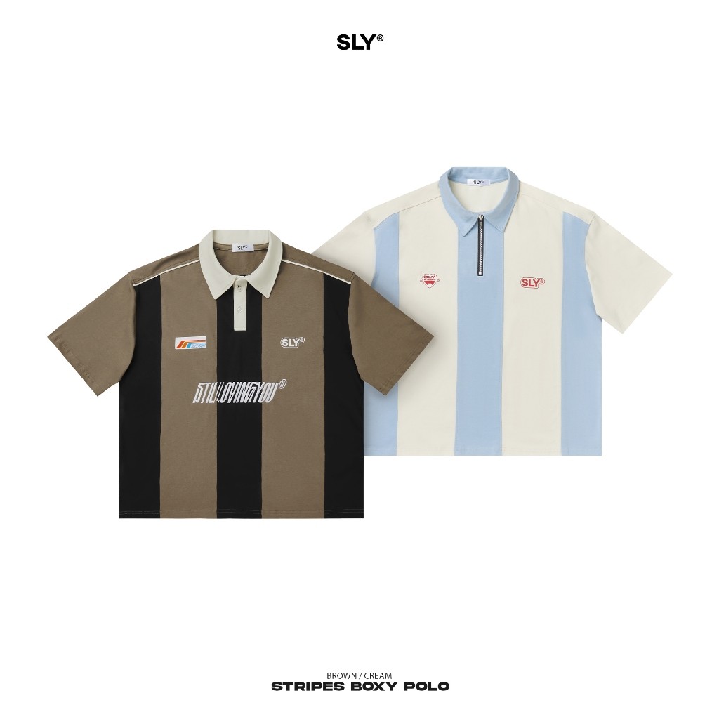 Boxy Stripes SLY Cotton Polo Shirt 2 color combinations Loose format ...