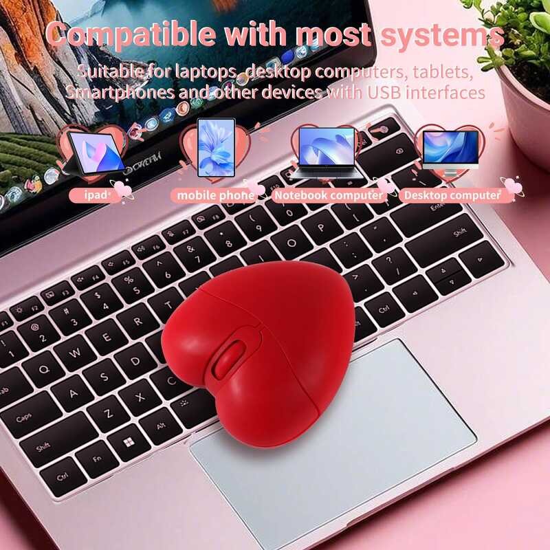 Wireless 2.4G Bluetooth Dual-mode Mouse Red Heart Shape Small Mouse ...