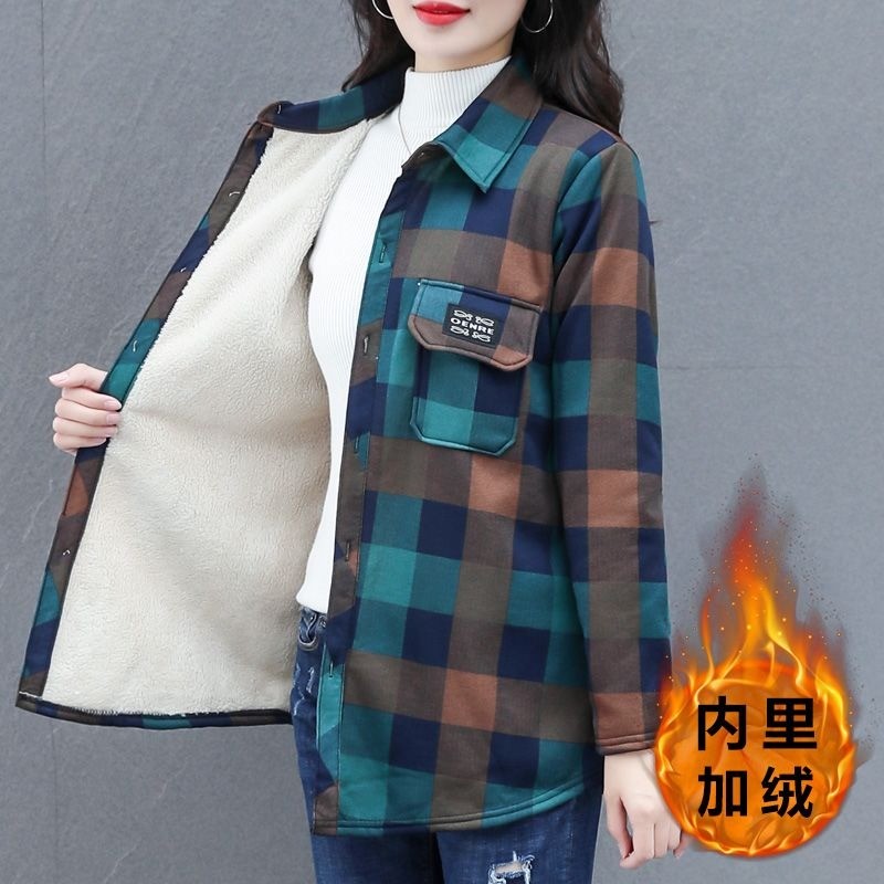 Women's Thick Checkered Coat for Autumn Winter Simple Plus Size Loose ...