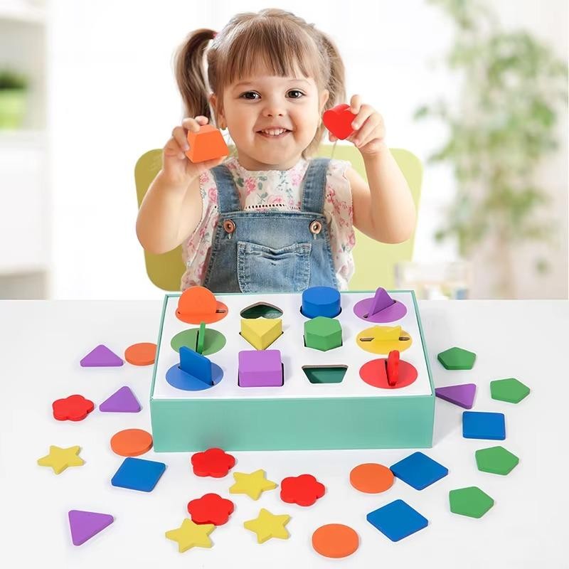 3D Shapes Geometric Solids Wooden Color Toy Sorting Toy Developmental ...