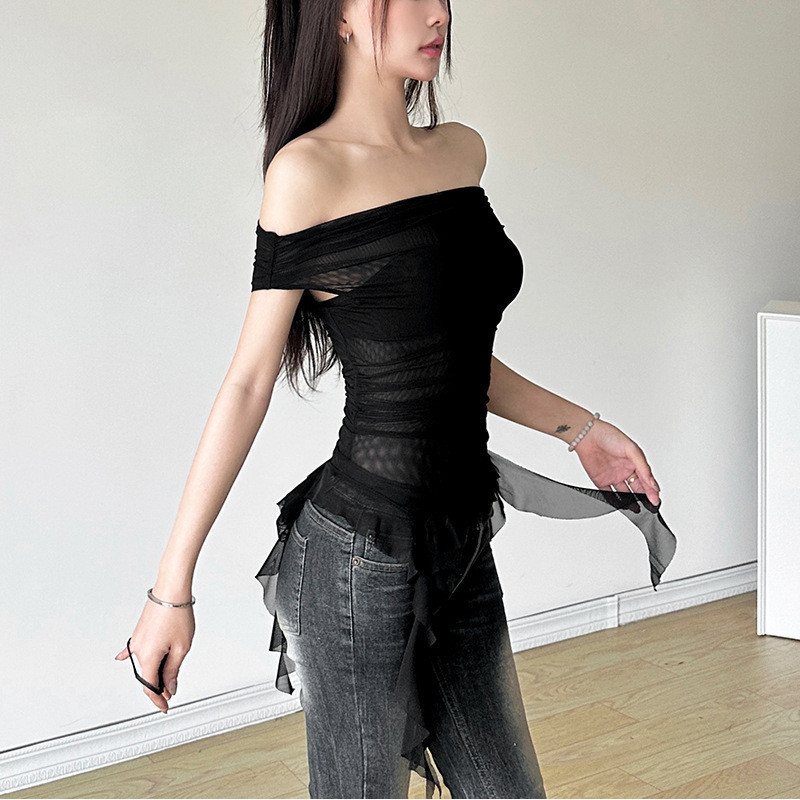 SweeticMe Women's Tops 2024 New Fashion Off Shoulder Slim Fit Solid ...