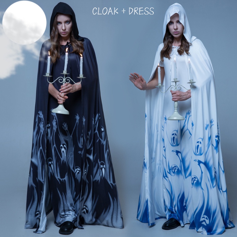 Cloak Halloween Skull Cape Dress Set Women Death God Movie Cosplay