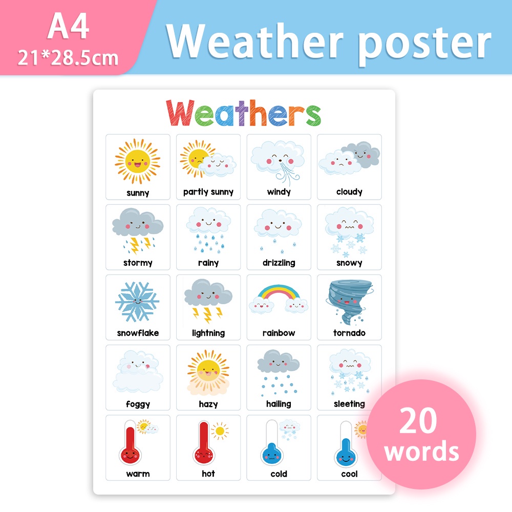 Waterproof Weather Words Educational Poster - Montessori English ...