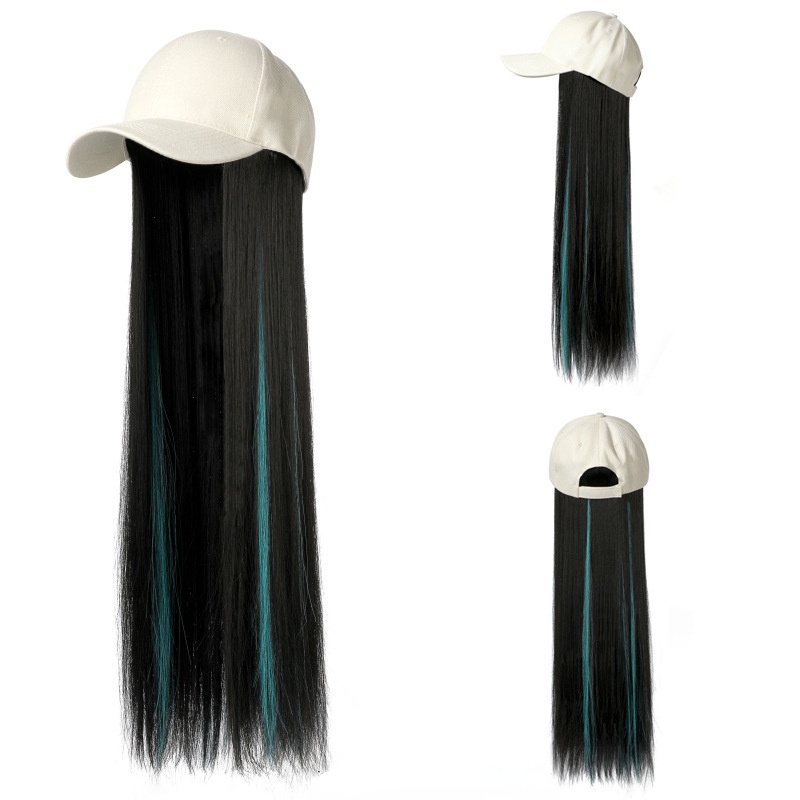 One-piece wig cap, highlight dyed long straight hair, invisible duck ...