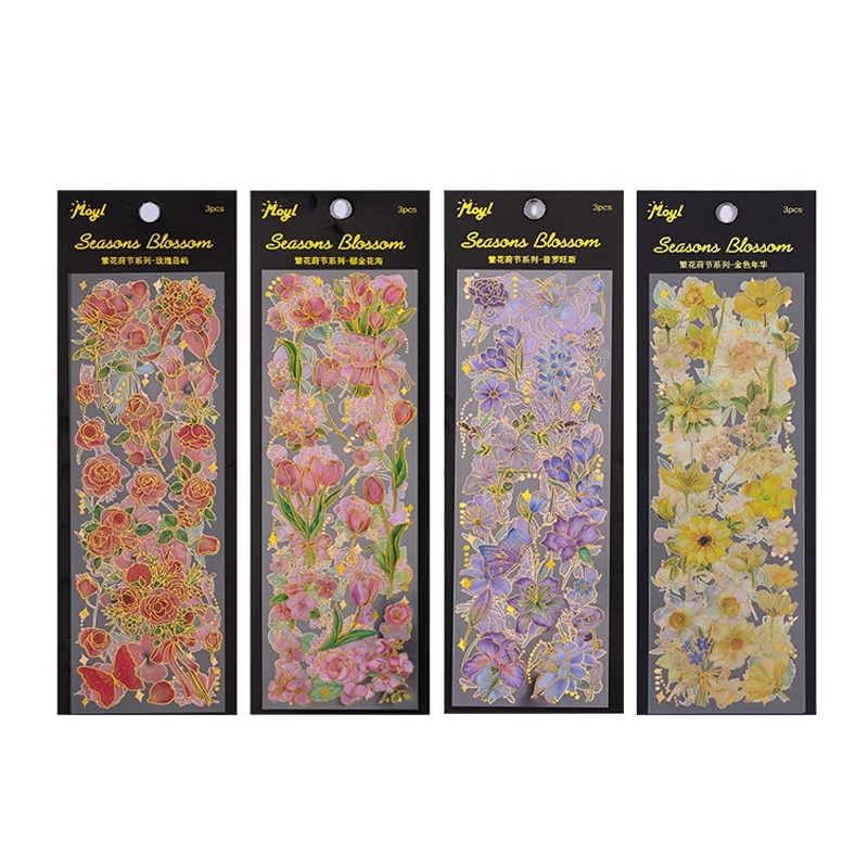 3 Sheets Golden&Silvery Bronzing Flower Series Stickers Scrapbook Deco ...
