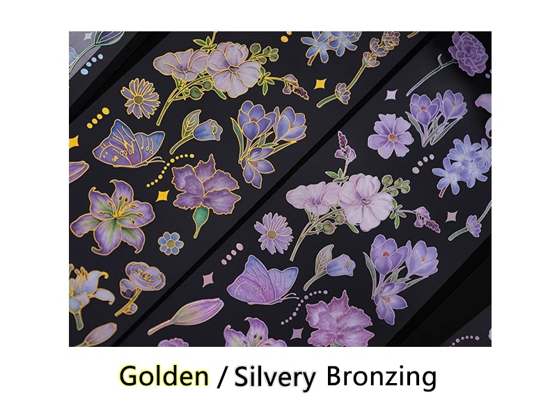 3 Sheets Golden&Silvery Bronzing Flower Series Stickers Scrapbook Deco ...
