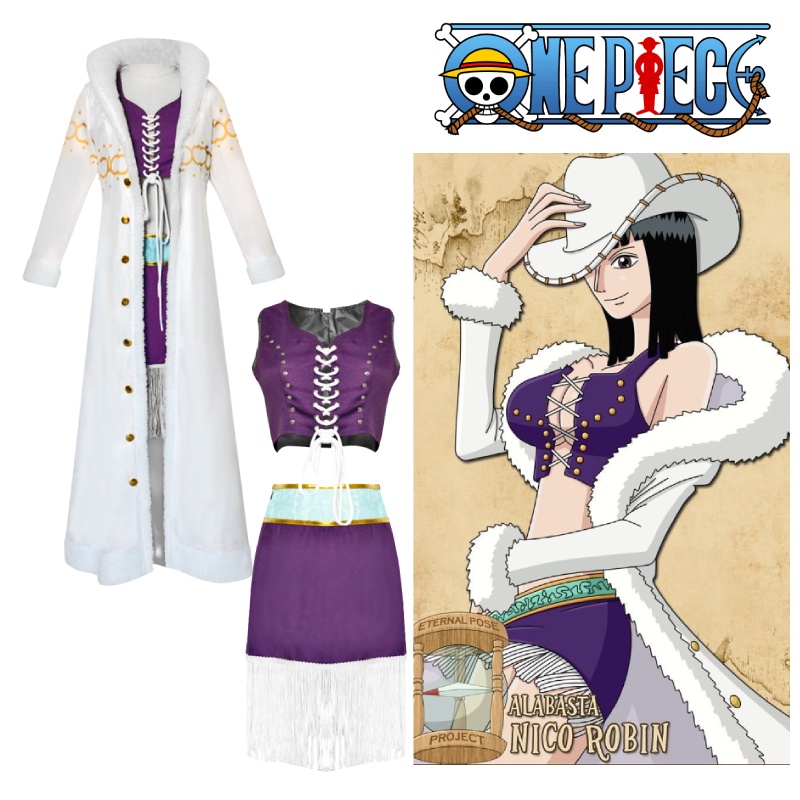 One Piece Nico Robin Cosplay Costume Kimono Set and Plush Coat