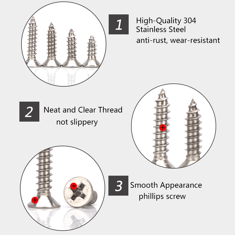 M6 M8 304 Stainless Steel Cross Recessed Flat Head SelfTapping Screws