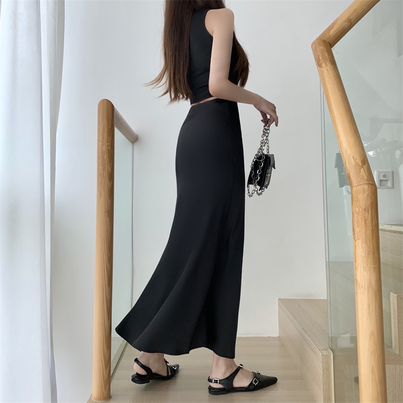 WEANIA Women Korean Style Elegant Fish Tail Bodycon Satin Long Skirt ...