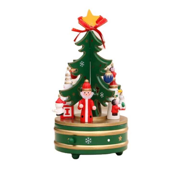 Wooden Christmas Tree Music Box Decoration Gamit Ang Santa Claus