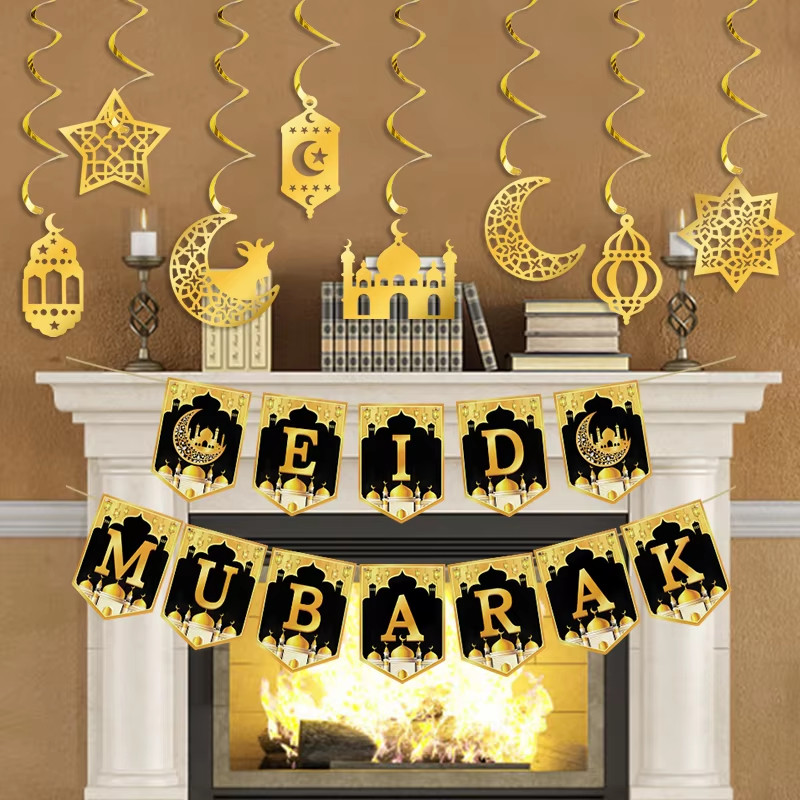 2025 Ramadan Mubarak Paper Banner Garland DIY EID Moon Star Mosque ...