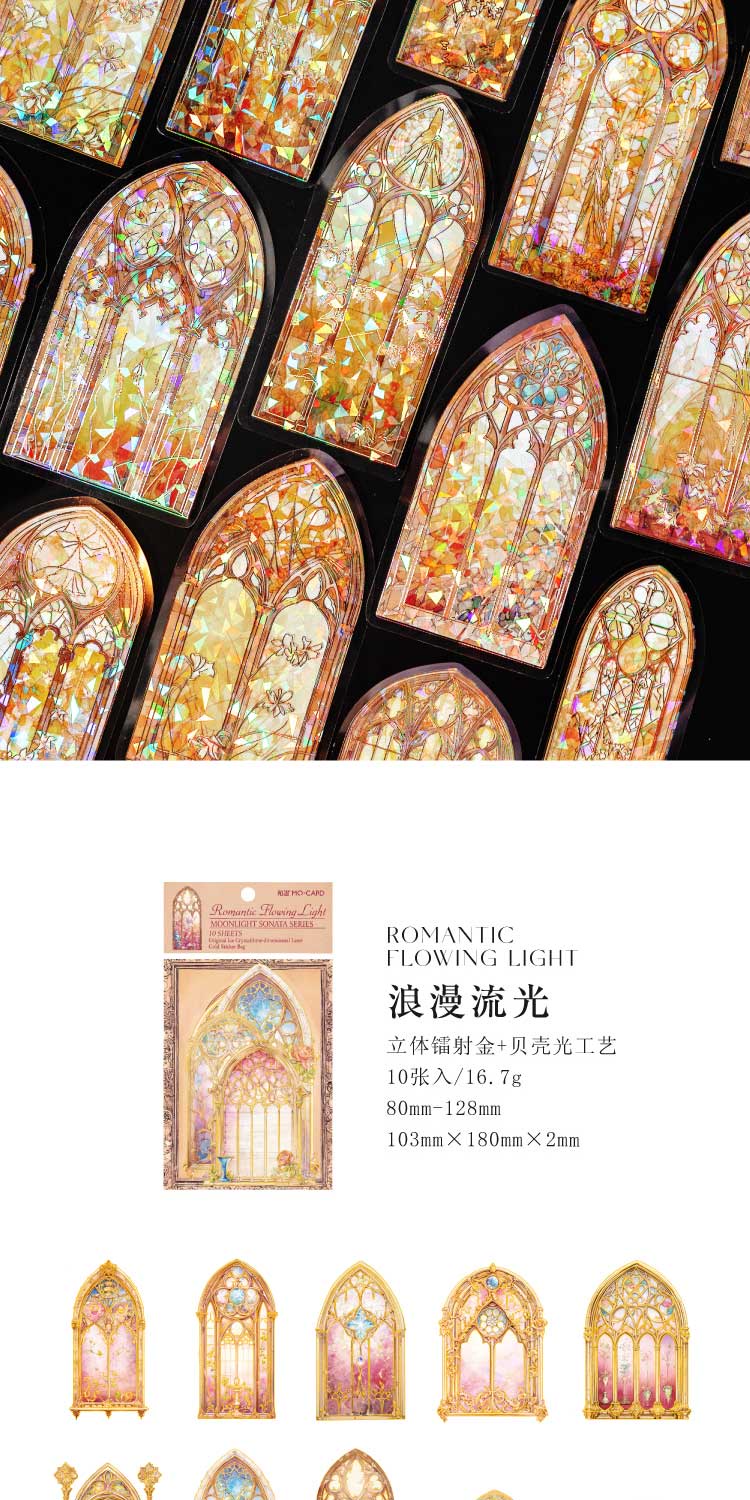 Journamm 10pcs/pack PET Gold Foil Window Stickers Decor Junk Journal ...