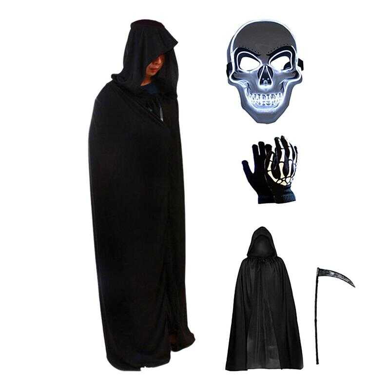 Halloween Ghost Reaper Costume for Kids Hooded Cape Skull Mask Gloves ...