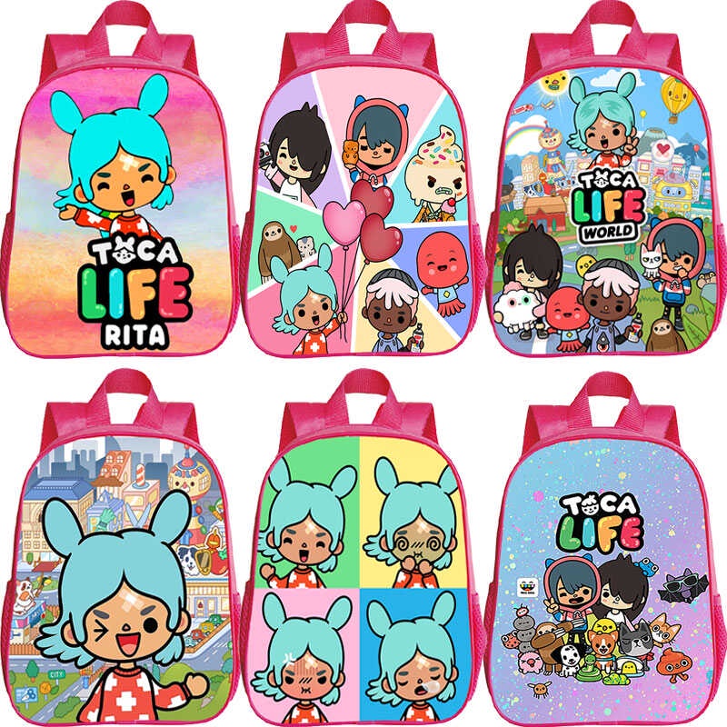Toca Life World Print Backpacks Children Kawaii Pink Backpack Children Kindergarten Bag Girls