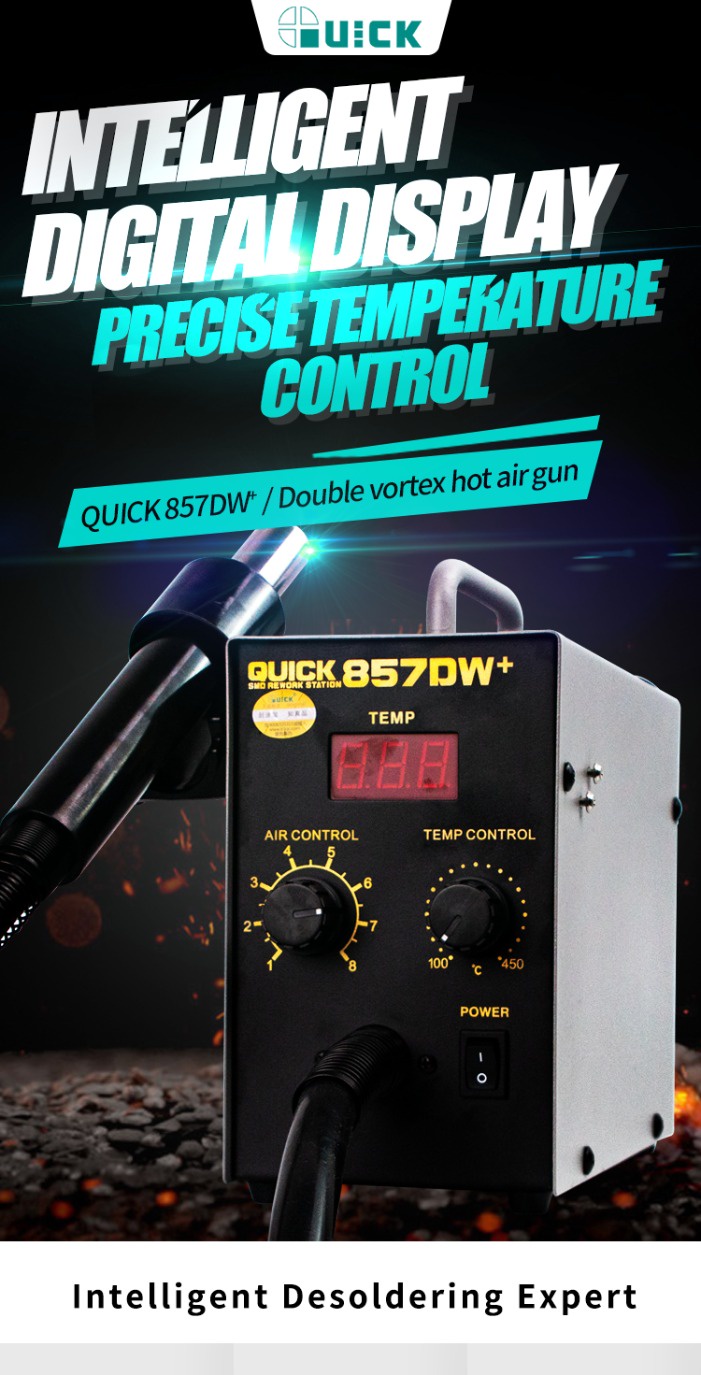 QUICK 857DW+ BGA Rework Station 580W Hot Air Gun Soldering Station with ...