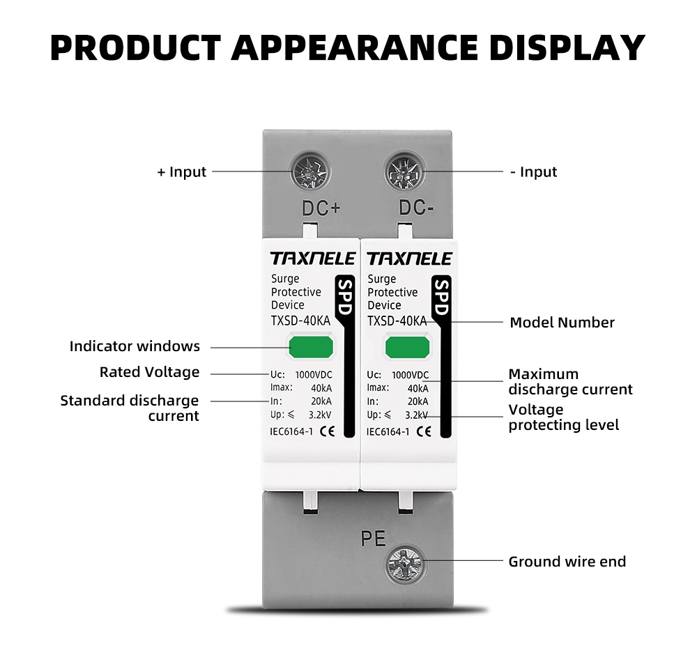 DC SPD Surge Protector 2P 20KA 40KA 60KA Voltage Protector Solar PV ...
