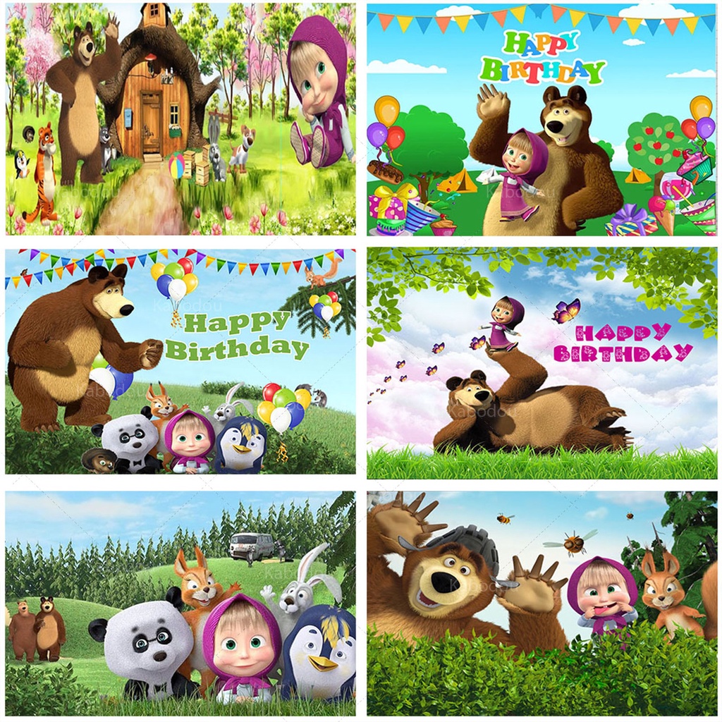 Mashas and the Bear Back drop Litter Girl Birthday Party Background ...