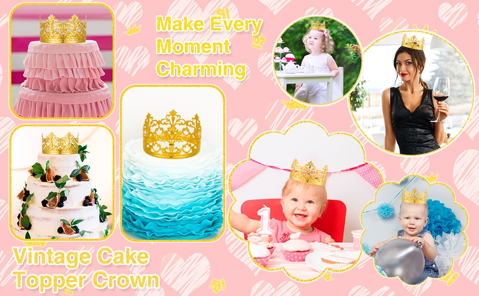 DECHOUS Vintage Gold Crown Cake Topper – 5 Inch Diameter, Matted Gold King Crown For Birthdays, Weddings & Parties - View #8