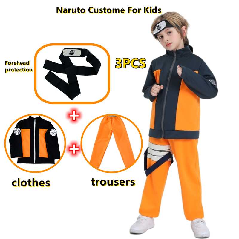 3PCS Naruto Costume For Kids Boy Anime Costume For Kids Boy Ninja Anime Costume For Boys