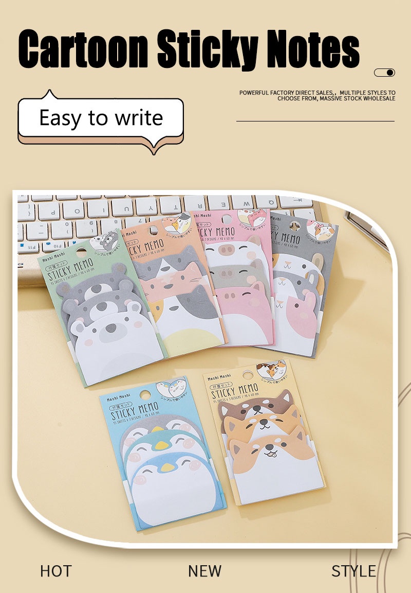 Cute Penguin Pig Bear Sticky Notes Kawaii Animal Shape Memo Pad ...