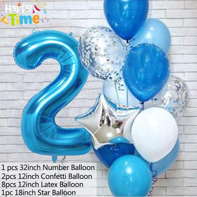 12pcs Blue Balloons Set 32inch Number Foil Ballons Birthday Wedding ...