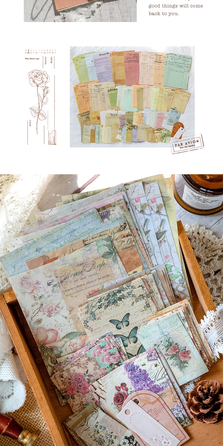 Journamm 100pcs/pack Vintage Scrapbooking Paper Kit DIY Junk Journal ...