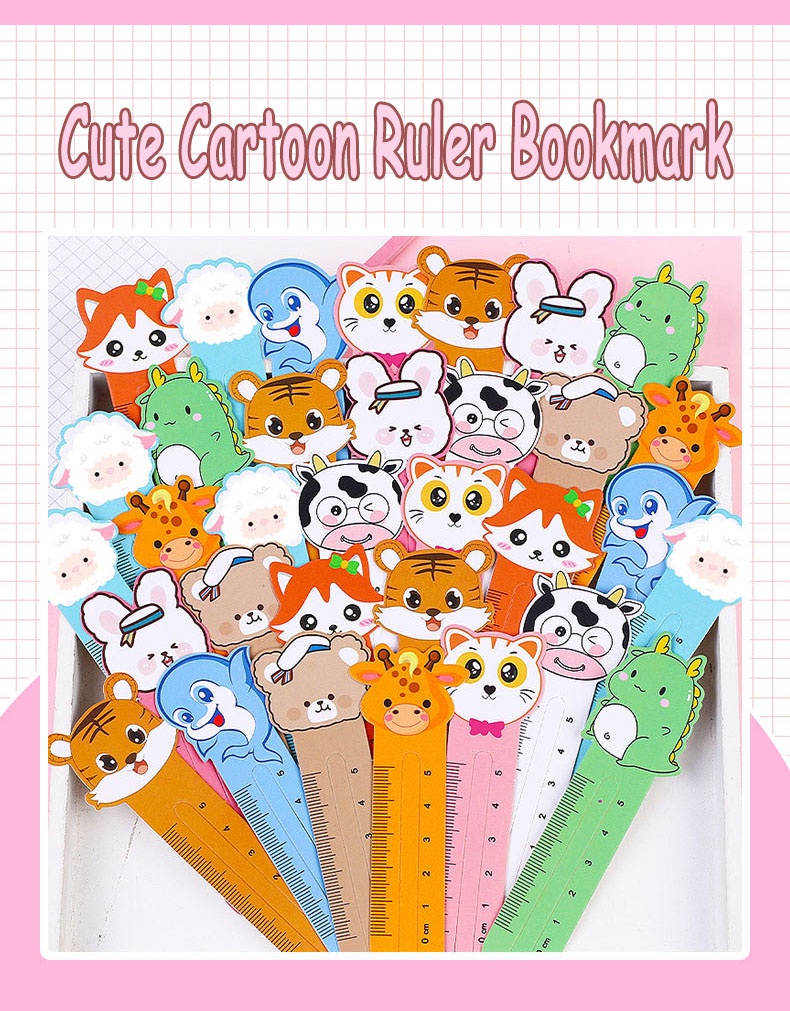 50pcs Cute Cartoon Ruler Bookmark Creative Animal Paper Bookmark Kawaii ...