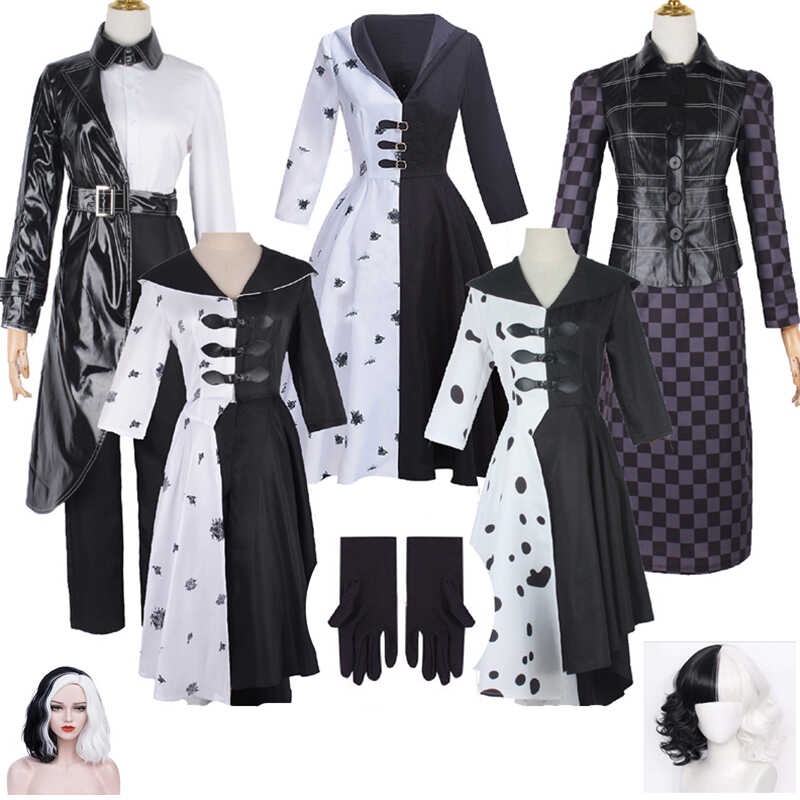 Girl Movi Cruella Cosplay Costume Wig Adult Women Drs Halloween 101 ...