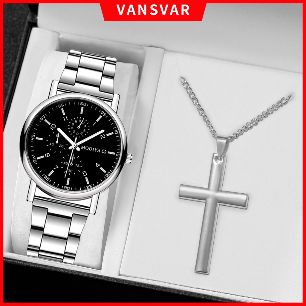 Men Casual Watch Stainless Steel Strap ThreeEye Dial Quartz Watch