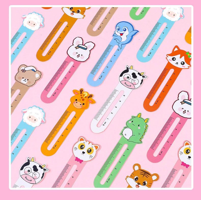 50pcs Cute Cartoon Ruler Bookmark Creative Animal Paper Bookmark Kawaii ...