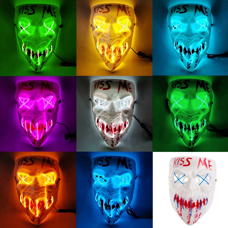 LED Halloween Mask Neon Led Mask Masque Masquerade Party Masks Light Glow In The Dark Halloween