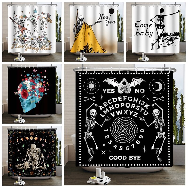 Sugar Skull Shower Flower Skeleton Bone Gothic Halloween Bathroom ...