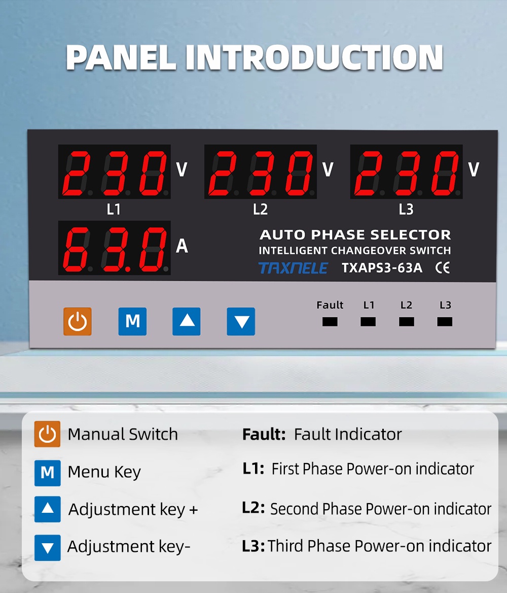 63A 3 phase 3P+N Din rail phase selector adjustable Over and Under ...
