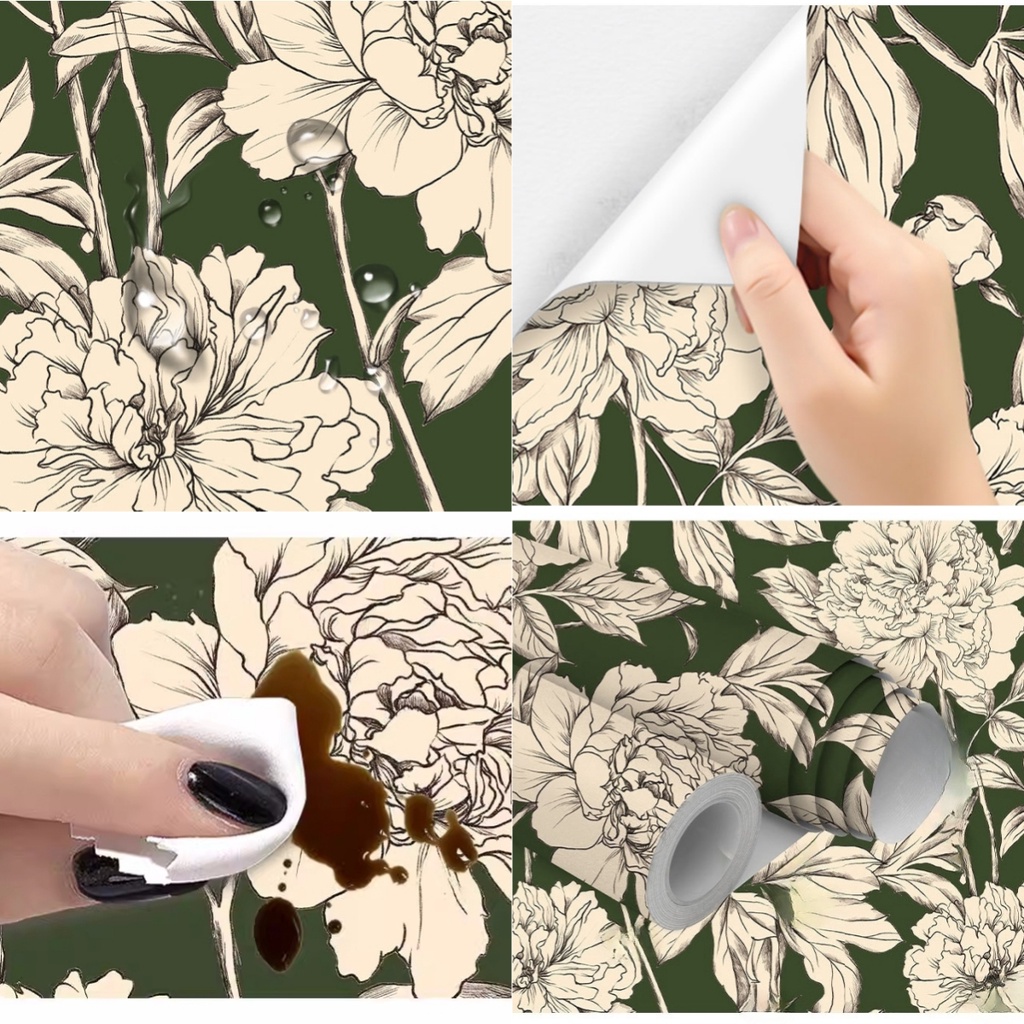 Wallpaper Adhesiv Wall Decor Floral Leaf Green Sticker Wall Paper ...